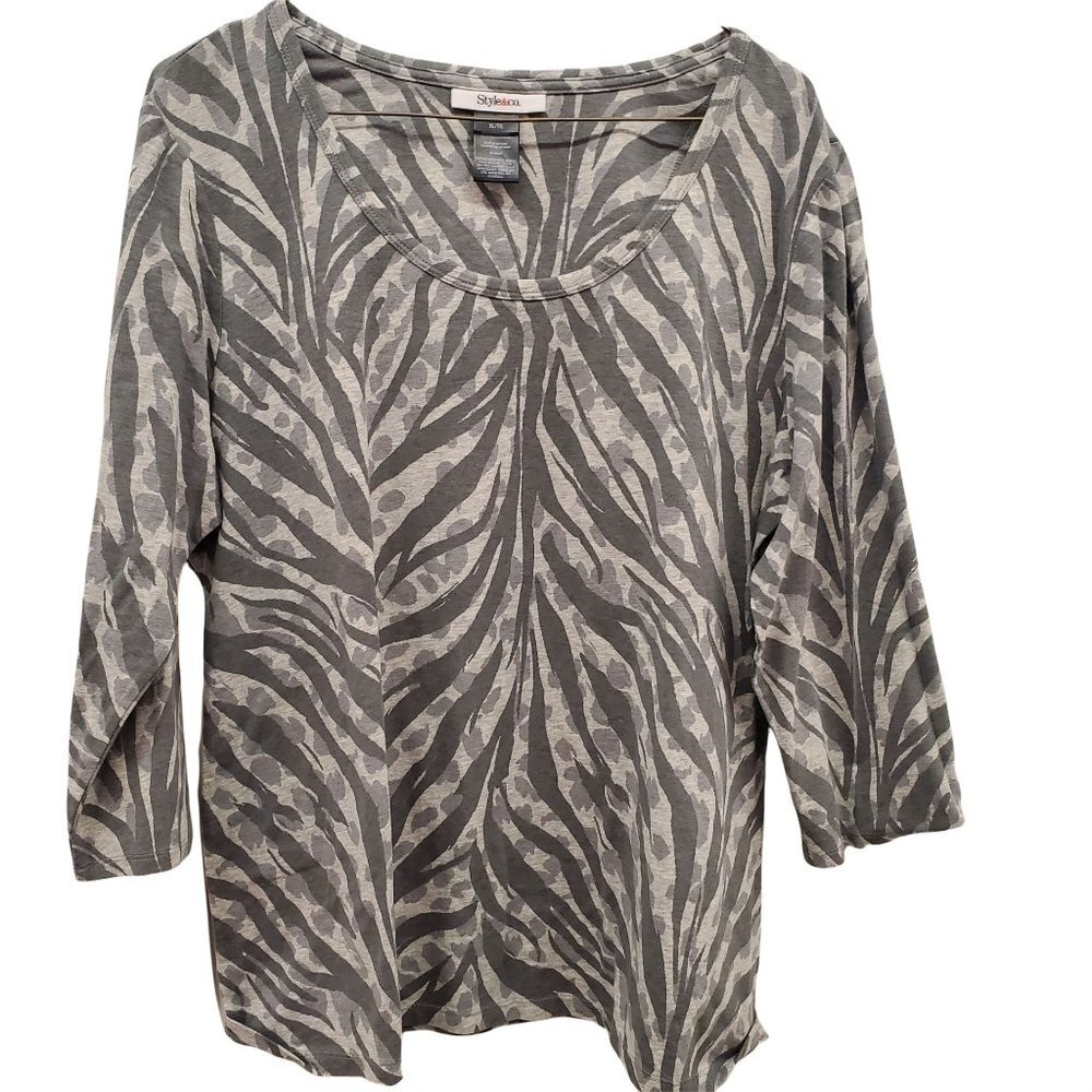 Style & Co.  Abstract Pattern 3/4 Sleeve Cotton Blend Top